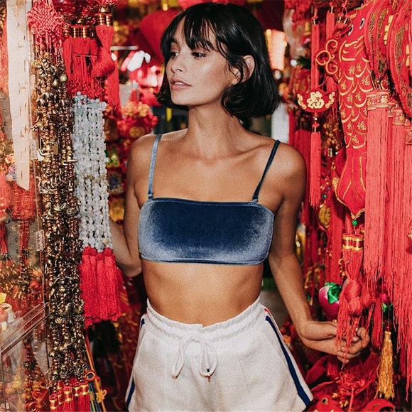 Blue Velvet Crop Tank Top - Picture 1 of 7